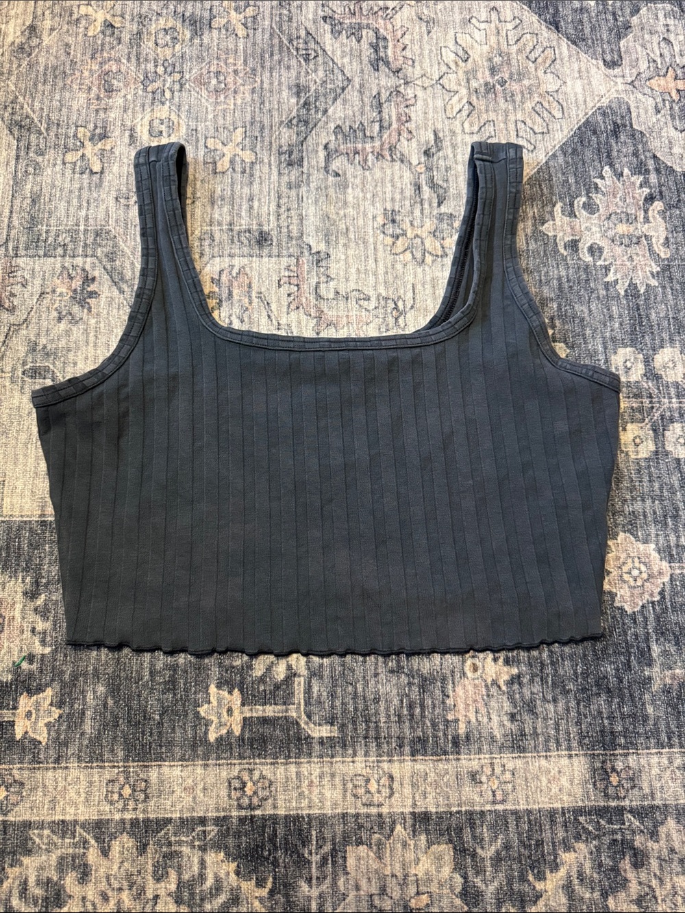 aerie Black Ribbed Square Crop Tank Top
